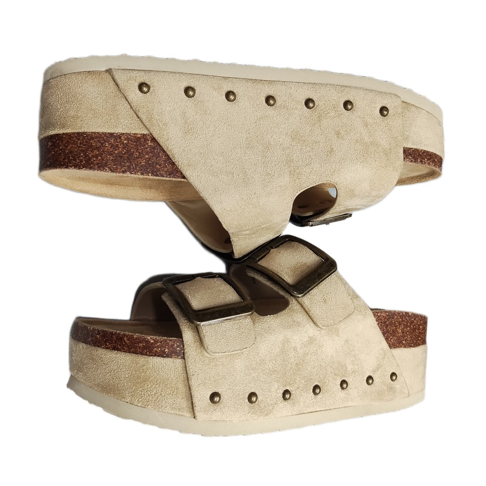 Madden Girl Babes Platform Slide Sandals Womens US 6M Taupe Open Toe Slip On